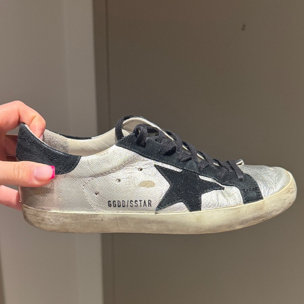Golden Goose White and Black Superstar Sneakers - Picture 5 of 9
